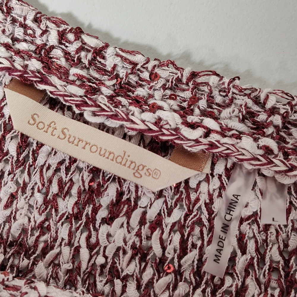 Soft Surroundings red white marled‎ sequin tunic sweater L